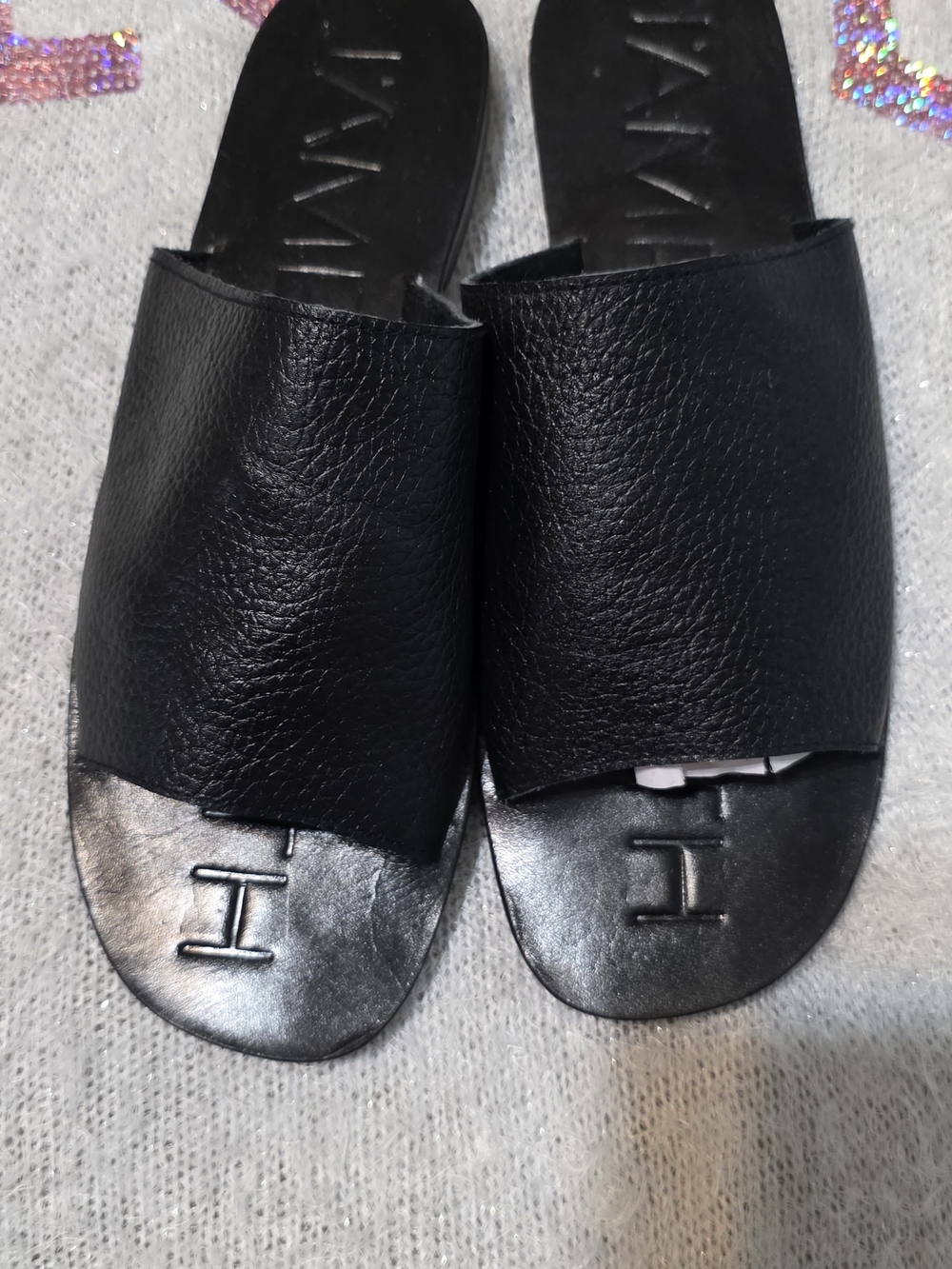 Women's Black Slide Sandals - Minimal Leather Upper